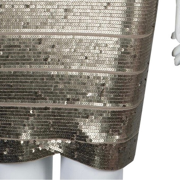 Herve Leger Gold Sequin Bandage Dress - Picture 7 of 17